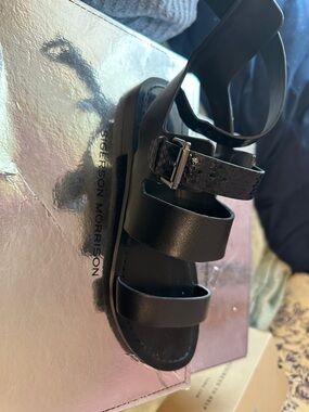 Sigerson Morrison Black Triple-Strap Ankle-Buckle Sandals